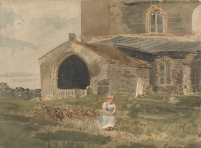Jong Meisje Zittend op een Bank Buiten een Kerk door John Thirtle