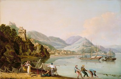 Een Italiaanse Haven met een Genoese Chebec voor Anker door John Thomas Serres