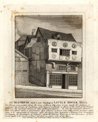 Een oud Tudor-huis op Little Tower Hill, Londen door John Thomas Smith