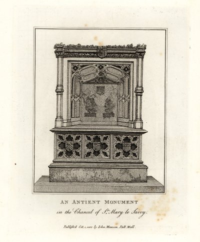 Oud monument in het koor van St Mary le Savoy (nu de Savoy Chapel) door John Thomas Smith