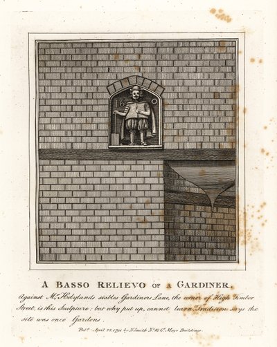Bas-reliëf van een tuinman op de muur van Mr door John Thomas Smith