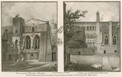 Oostkant (links) en noordzijde (rechts) van de Beschilderde Kamer, Westminster Palace door John Thomas Smith
