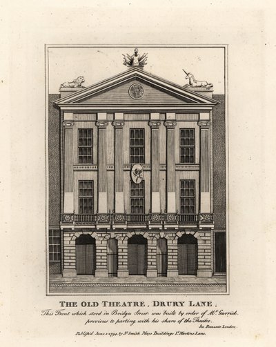Voorzijde van het oude theater, Drury Lane door John Thomas Smith