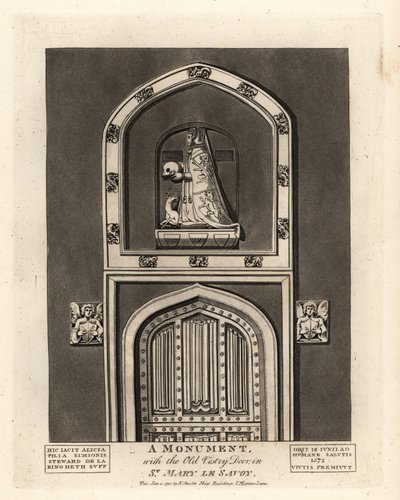 Grafbeeld van Alicia, dochter van Simon Steward, met de Oude Vestry Deur in St Mary le Savoy door John Thomas Smith