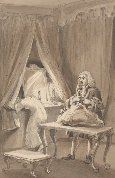 Hogarth nadat zijn vrouw een nieuw nachthemd had aangetrokken, bindt haar spullen vast om naar Sir James Thornhill te sturen met een brief waarin hij hem vertelde: 
