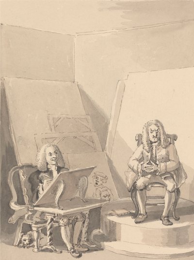 Hogarth Maakt een Portret van H. Fielding, voor een Boekverkoper, van de Gelaatstrekken van Garrick die een van de Pruiken van de Auteur Leende voor het Specifieke Doel omdat er Geen Echt Portret van Hem Was door John Thomas Smith