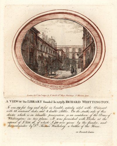 Bibliotheek opgericht in 1429 door Richard Whittington, bij Christs Hospital, Londen door John Thomas Smith