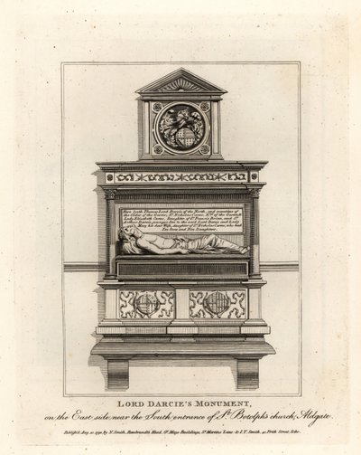Monument van Lord Darcie in de kerk van St Botolph, Aldgate door John Thomas Smith