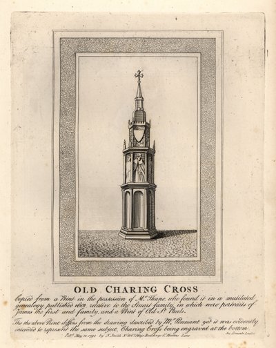 Oud Charing Cross, een van de 12 middeleeuwse Eleanor Kruisen, opgericht in de jaren 1290 tot de verwijdering in 1647 door John Thomas Smith