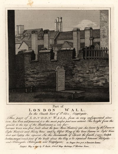 Deel van de oude Londense muur in de kerk van St Giles, Cripplegate, Londen door John Thomas Smith