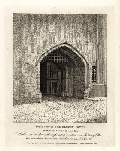 Zuidelijk uitzicht op de Bloody Tower binnen de Tower of London door John Thomas Smith