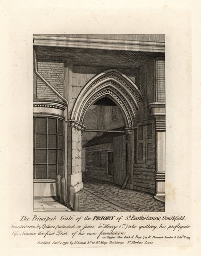 De Hoofdpoort van de Priorij van St Bartholomew, Smithfield door John Thomas Smith