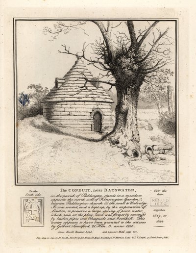 De waterleiding bij Bayswater, Paddington, gebouwd om een grote bron van zuiver water te behouden door John Thomas Smith