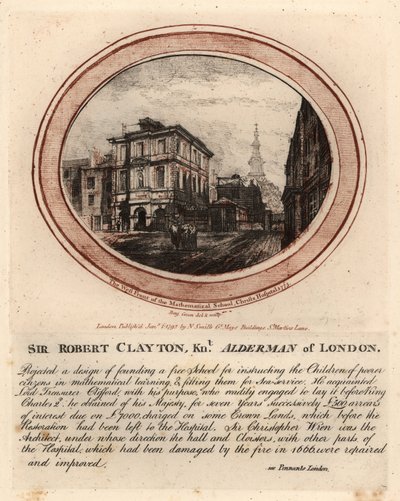 De westelijke gevel van de Wiskundeschool, Christs Hospital door John Thomas Smith