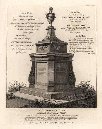 Graf van kunstenaar William Hogarth, Chiswick kerkhof, Middlesex door John Thomas Smith
