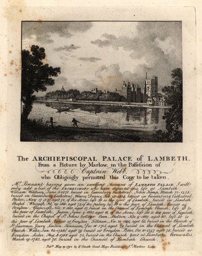 Uitzicht op Lambeth Palace, Londen door John Thomas Smith