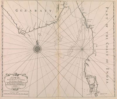 Een grote kaart van een deel van de kust van GUZARATT & INDIA van Diu Head tot Bombay door John Thornton