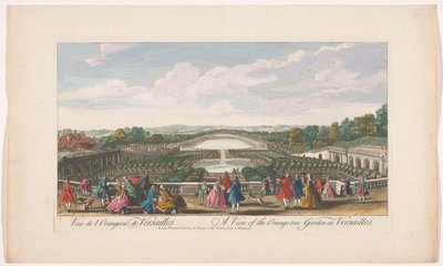 Gezicht op de sinaasappelbomen voor de Orangerie van het Paleis van Versailles door John Tinney