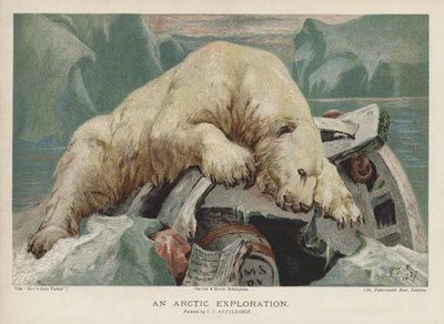 Een Arctische expeditie: een ijsbeer onderzoekt items van een Arctische expeditie door John Trivett Nettleship