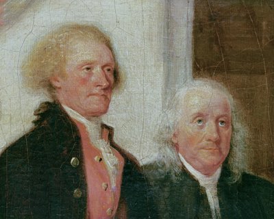 Het Opstellen van de Onafhankelijkheidsverklaring, 28 juni 1776 (detail) door John Trumbull
