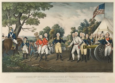 Overgave van generaal Burgoyne bij Saratoga, N.Y., 17 oktober 1777, uitgegeven 1852 door John Trumbull