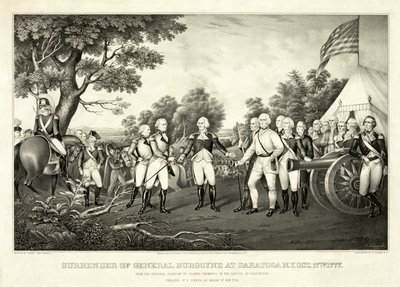 Overgave van generaal Burgoyne bij Saratoga, N.Y., 17 oktober 1777, uitgegeven door N. Currier door John Trumbull