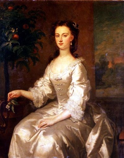 Portret van Mary, gravin van Delorain bij een sinaasappelboom door John Vanderbanck