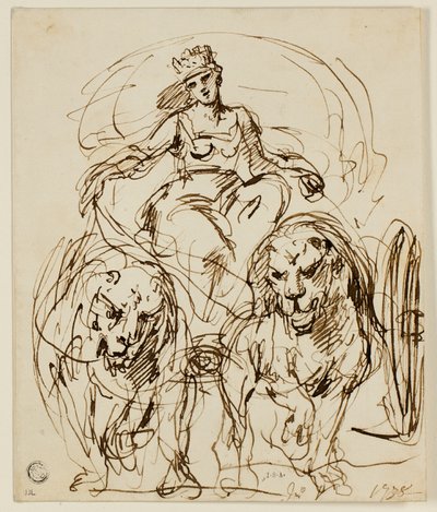 Cybele op een door leeuwen getrokken wagen door John Vanderbank