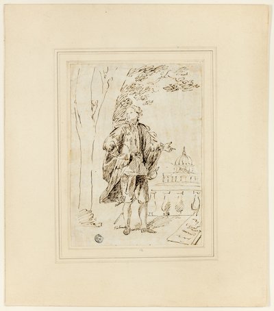Volledig Portret van een Man Staand bij Balustrade door John Vanderbank