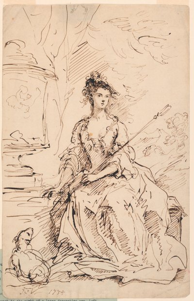 Portret van een dame (Peg Woffington?) als herderin door John Vanderbank