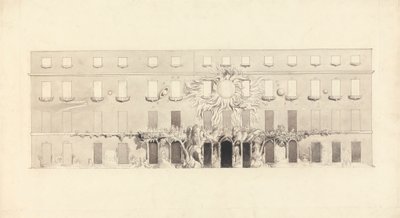 Architectonische tekening van een gebouw met astrologische symbolen door John Varley