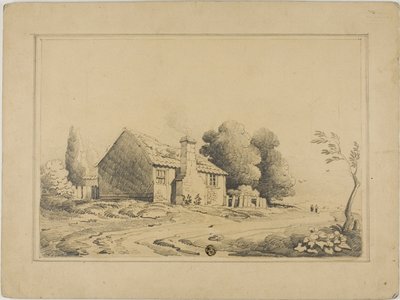 Huisje naast pad door John Varley