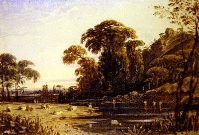 Landschap met een Toren op een Heuvel door John Varley