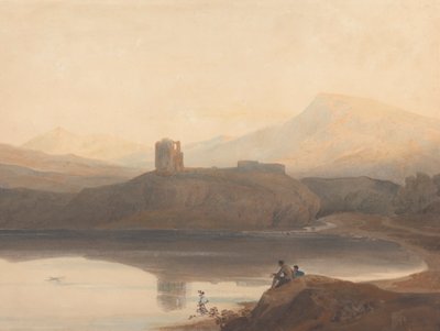 Llanberis Lake, met kasteel Dolbadern door John Varley