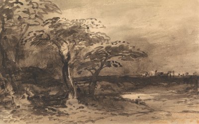 Rivier, Bomen en een Verre Stad door John Varley