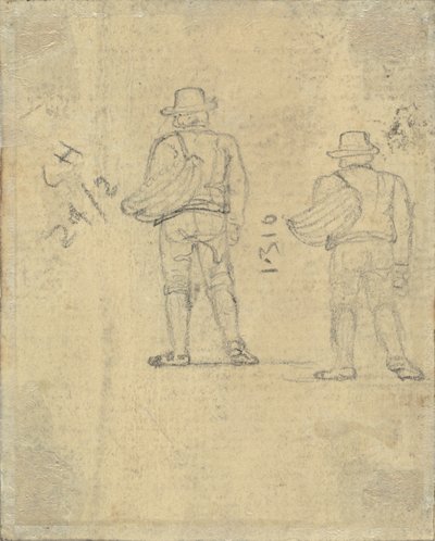 Twee studies van een figuur met een mand [verso] door John Varley