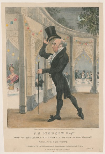 C H Simpson Esquire, ceremoniemeester in de Royal Gardens, Vauxhall door John W. Gear
