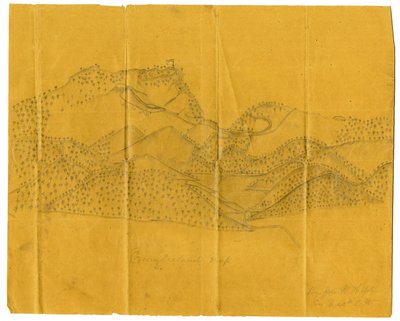 Potloodillustratie van de Cumberland Gap, ca. 1862-1865 door John W. Hopte
