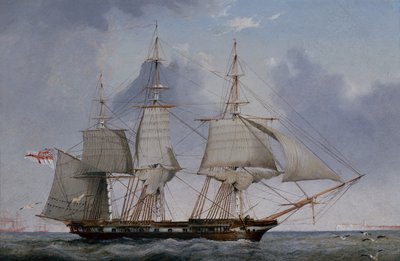 Een vijfde rang 36-kanons fregat op een stuurboord koers door John Ward of Hull
