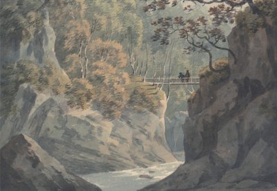 Alpenbrug en boslandschap nabij Pistil y Maw door John Warwick Smith
