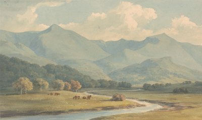 Carnedd Llewelyn en Carnedd David, Carnarvonshire, gezien over de rivier Ogwen door John Warwick Smith