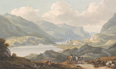 De meren van Llanberis - vanaf de weg van Caernarfon naar Llanberis, Caernarfonshire door John Warwick Smith