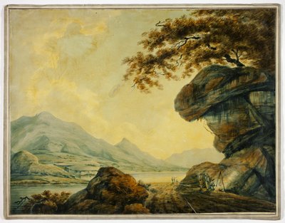 Reizigers koken langs de weg bij het meer door John Warwick Smith