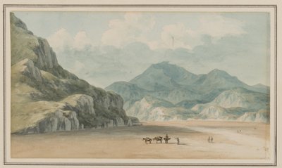Uitzicht op de Fraeth Mawr Sands, richting Snowdon, bij het oversteken tussen Penmorsa & Cynant, Merionethshire, 21 juli 1795 door John Warwick Smith
