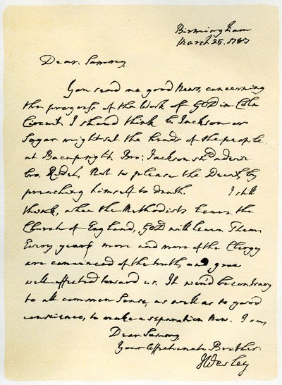 Brief van John Wesley aan Samuel Bradburn, 25 maart 1783 door John Wesley