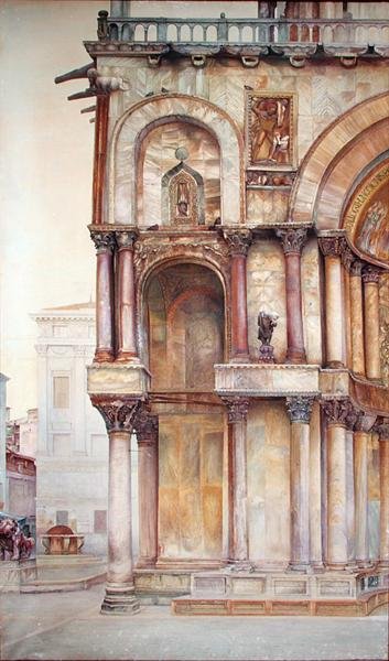 Hoek van de gevel van de Basiliek van San Marco, Venetië, 1870 door John Wharlton Bunney