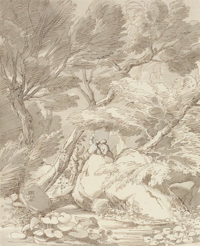 Figuren op een rotsachtige rivierbank bij Canonteign, Devon door John White Abbott