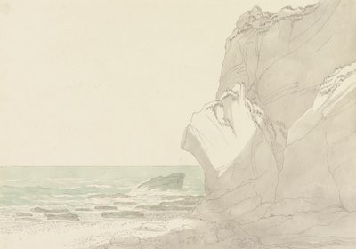 De Warren bij Exmouth, Devon: Steile kliffen rechts, zee en rotsachtige kust links door John White Abbott