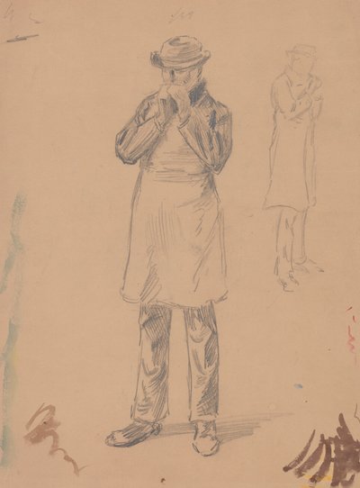 Karikatuur van zichzelf en van E. A. Abbey (recto); Twee studies van een staande man (verso) door John White Alexander