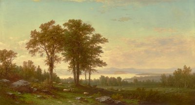 Rivierlandschap met schapen 1877 door John William Casilear